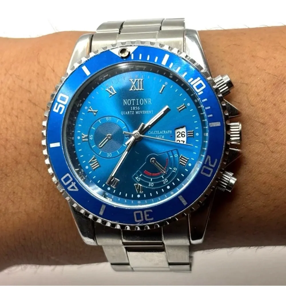 NOTIONR Blue Dial Chronograph Silver Stainless Steel Quartz Watch